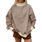 Oversized Striped Mock Neck Sweatshirt