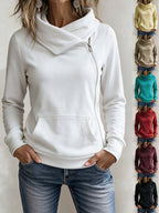 Draped Neck Zip Hoodie with Pocket