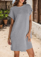 Women's Casual Roll‑Short‑Sleeve T‑Shirt Dress