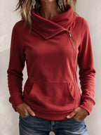 Draped Neck Zip Hoodie with Pocket