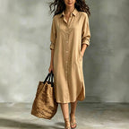 Oversized Linen?Blend Shirt Midi Dress