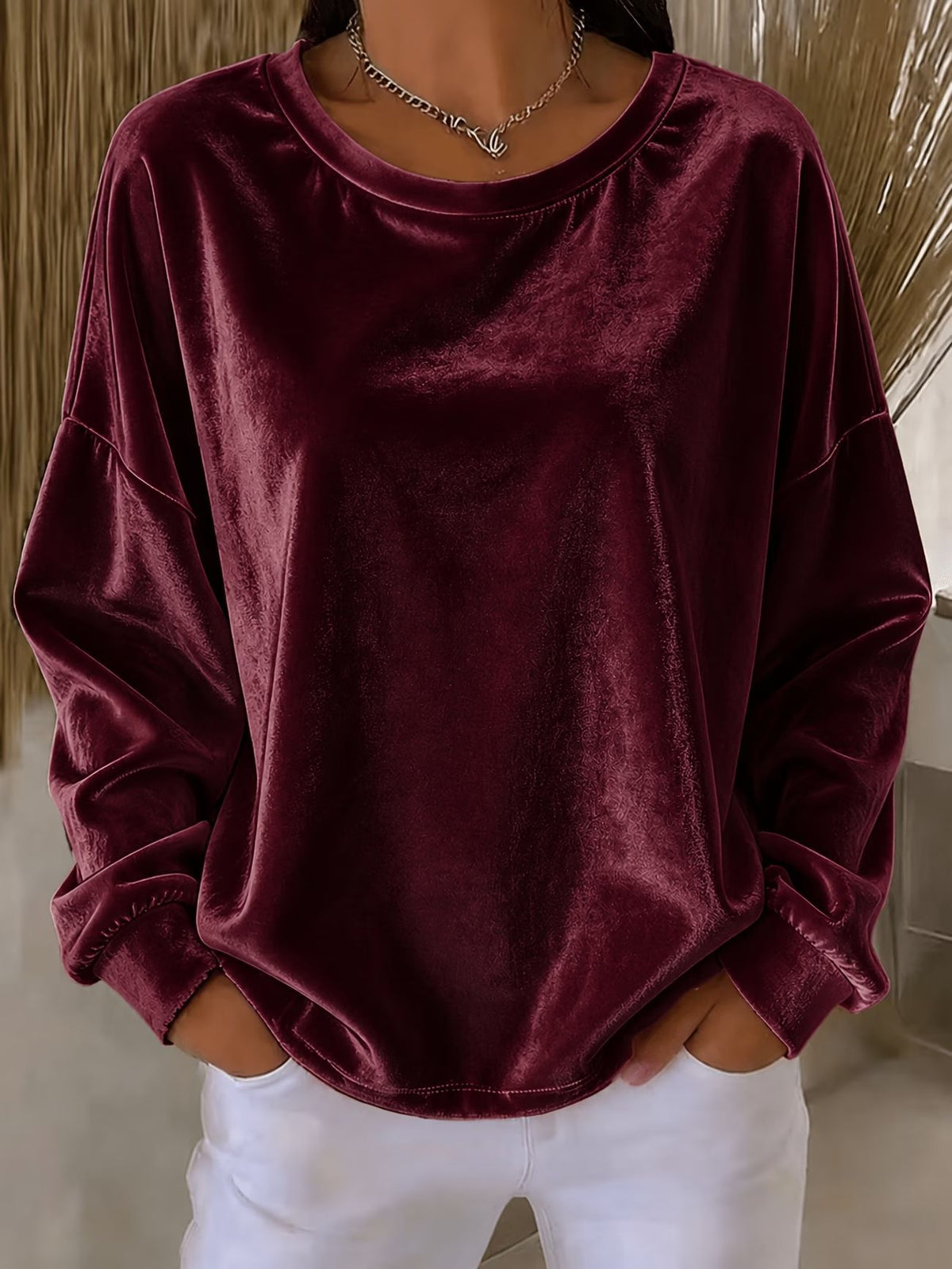 Women's Velvet Long Sleeve Crew Neck Top