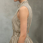 Classic Striped High Neck Sleeveless Midi Dress