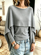 Cape Overlay Mock Two‑Piece Long Sleeve Knit Top