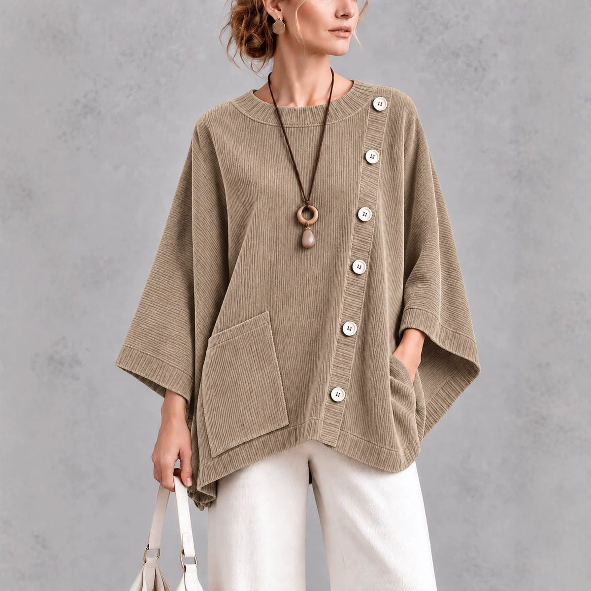 Oversized Corduroy Tunic with Button Detail