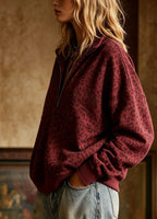Women's Vintage Leopard Print Half Zip Long Sleeve Pullover Sweatshirt