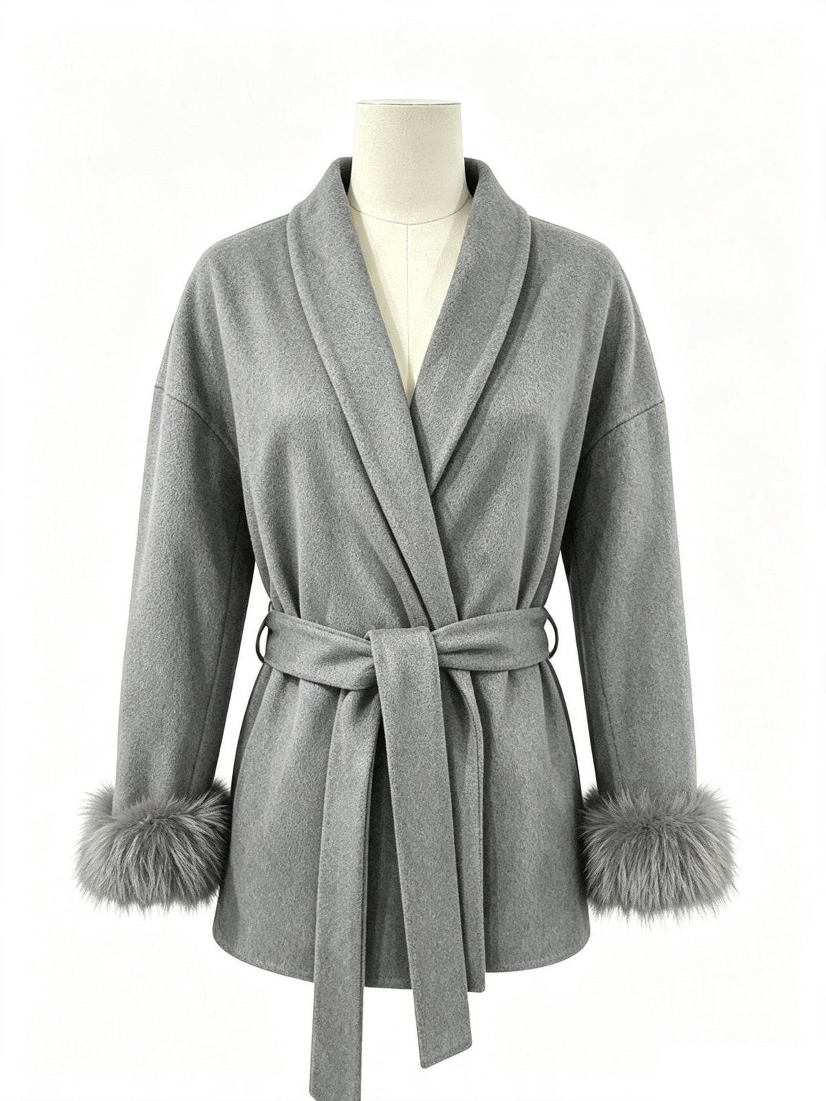 Cozy Belted Wrap Coat with Plush Fur Cuffs
