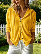 Women'S Hooded Solid Color Long-Sleeved Loose Twist-Button Cardigan
