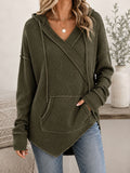 Women's Waffle Knit Surplice V Neck Long Sleeve Hooded Top with Pocket