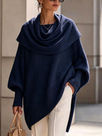 Women's Solid Cowl Neck Oversized Asymmetric Hem Knit Tunic Sweater