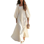 Square Neck Puff Long Sleeve Flowy Maxi Dress