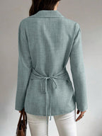 Multi?Way Wrap?Tie Long?Sleeve Linen Blend Shirt