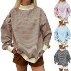 Oversized Striped Mock Neck Sweatshirt