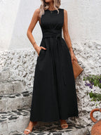 Sleeveless Wrap?Tie Waist Maxi Dress