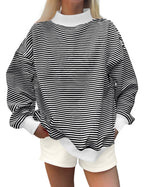 Oversized Striped Mock Neck Sweatshirt