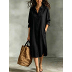 Oversized Linen?Blend Shirt Midi Dress