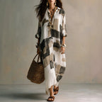 Roll Sleeve Oversized Irregular Hem Linen Blend Vacation Cover Up Dress