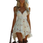 Floral Print Lace Trim Spaghetti Strap High Low Mini Dress