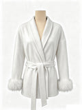 Cozy Belted Wrap Coat with Plush Fur Cuffs