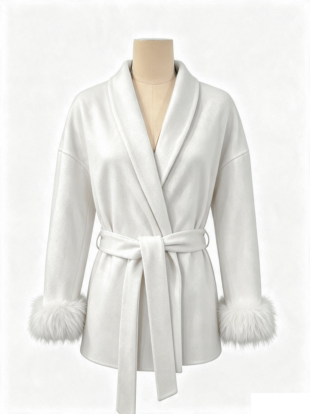 Cozy Belted Wrap Coat with Plush Fur Cuffs