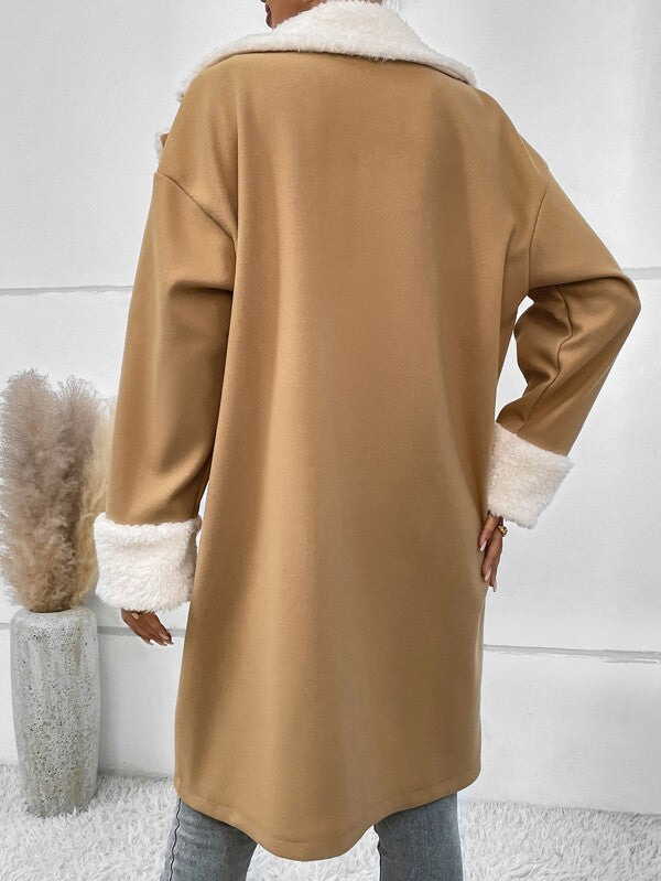 Women's Fleece Collar & Cuff Mid-Length Wool Blend Coat