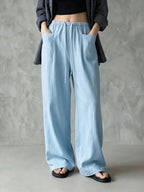 Elastic Drawstring Waist Linen Blend Wide‑Leg Pants
