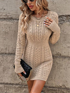 Cable‑Knit Long Sleeve Crew Neck Mini Dress