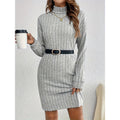 Women's Turtleneck Vertical Ribbed Knit Midi Dress