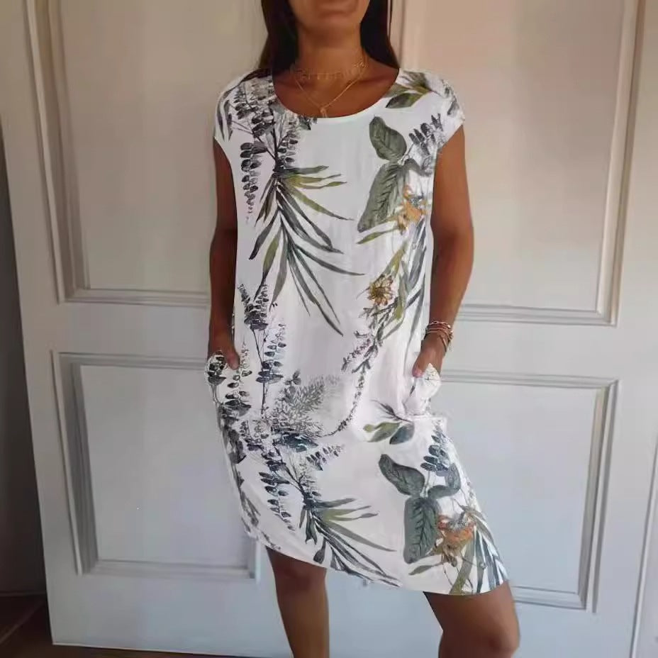 Women's Botanical Print Cap‑Sleeve Midi Dress