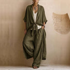 2026 Amazon Cross-Border Independent Station Foreign Trade European And American Casual Loose Solid Color Belted Cardigan Trousers Women'S Suit