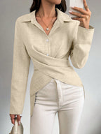 Multi?Way Wrap?Tie Long?Sleeve Linen Blend Shirt