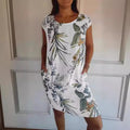 Women's Botanical Print Cap‑Sleeve Midi Dress