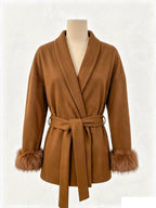 Cozy Belted Wrap Coat with Plush Fur Cuffs