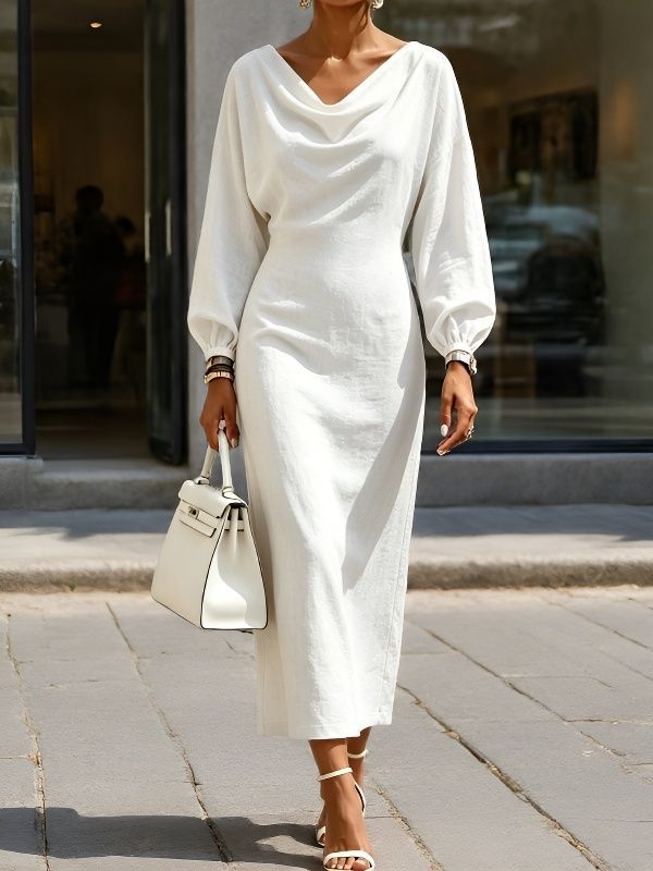 Cowl?Neck Batwing Sleeve Bodycon Midi Dress