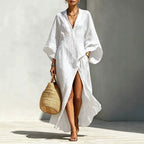 Linen?Blend V?Neck Kaftan Maxi Dress