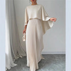 Cape Overlay Pleated Maxi Dress