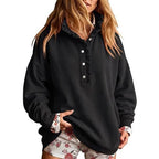 Ruffle Collar Half-Button Oversized Sweatshirt