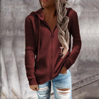 Women's Ribbed Open‑Front Hooded Knit Cardigan