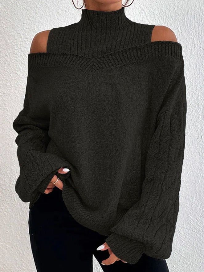 Cold-Shoulder Turtleneck Knit Sweater