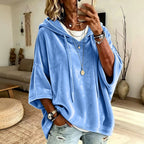 Women's Sky Blue Velvet Loose Short‑Sleeve Hoodie
