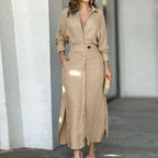 Collared Waist‑Tab Shirt Maxi Dress