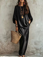 Textured Linen Batwing Top & Wide Leg Maxi Skirt Two-Piece Set