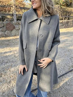 Casual Loose Single Breasted Wool Blend Midi Coat with Pockets