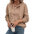 Textured Knit Henley Hooded Sweater