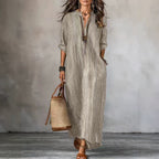 Textured Crinkled V Neck Half Sleeve Loose Maxi Dress