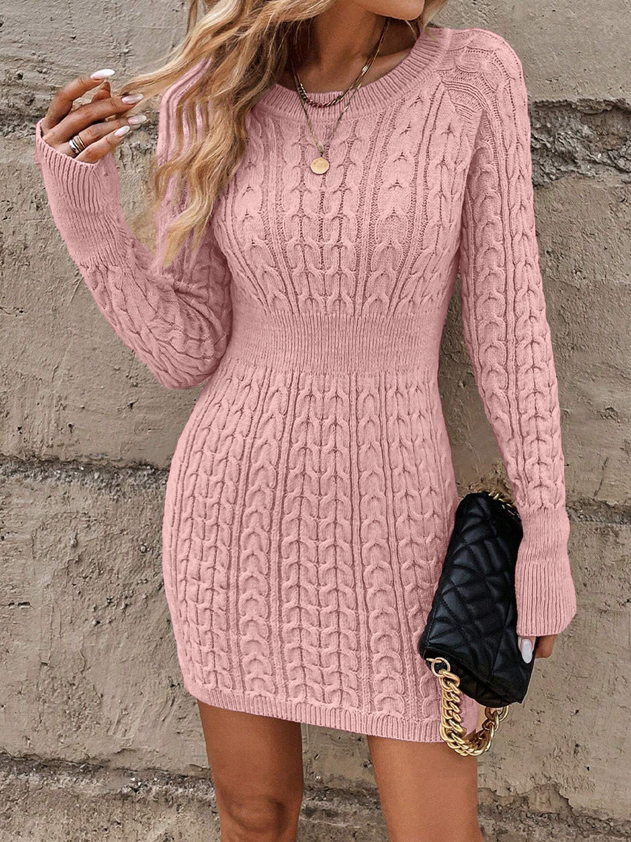 Cable‑Knit Long Sleeve Crew Neck Mini Dress