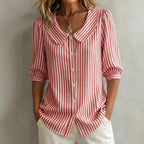 Striped Peter Pan Collar Puff Short Sleeve Blouse