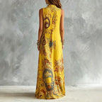 Vintage Baroque Print Sleeveless Maxi Shirt Dress