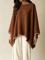 Contrast Trim Ribbed Knit Poncho Top