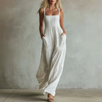 White Smocked Wide-Leg Jumpsuit